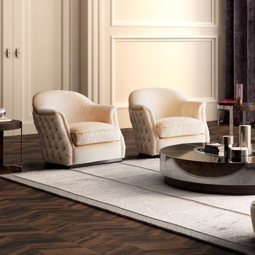 Chesterfield-Sessel - Zahira - Siwa Soft Style Home - Stoff / Massivholz / handgefertigt