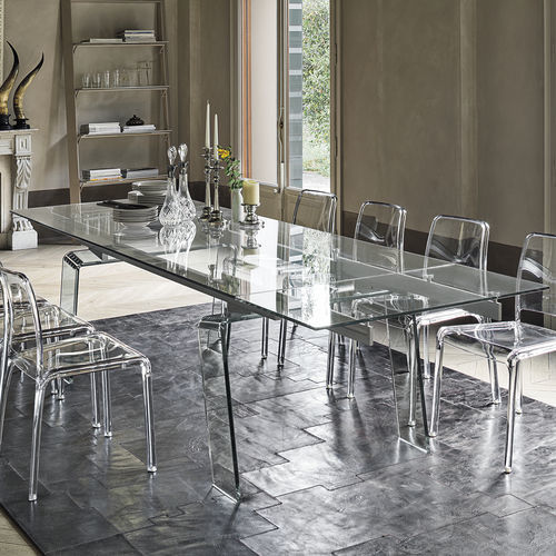 Moderner Esstisch - CRYSTAL PLUS 200 - Target Point - Hartglas / Aluminium / gewölbtes Gestell