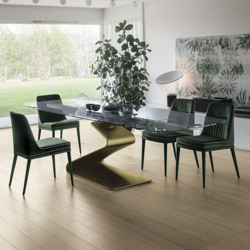 Moderner Esstisch - ZED 200 - Target Point - Hartglas / Gestell aus Holz / Gestell aus Harz