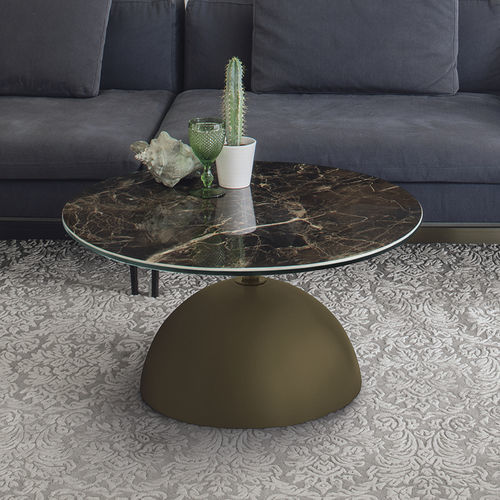 Moderner Couchtisch - BULLET - Target Point - Feinsteinzeug / Gestell aus gestrichenem Metall / rund