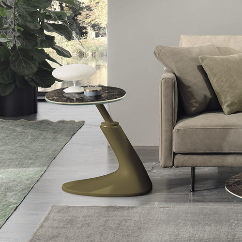 Moderner Beistelltisch - LEAF CORNER - Target Point - Hartglas / Feinsteinzeug / Gestell aus Polyurethan