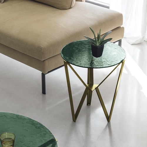 Moderner Beistelltisch - SPIDER CORNER - Target Point - Glas / Feinsteinzeug / Gestell aus gestrichenem Metall