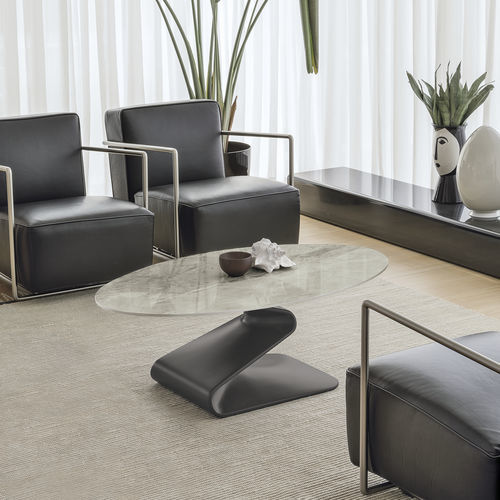 Moderner Couchtisch - ZED - Target Point - Hartglas / Feinsteinzeug / Gestell aus Polyurethan