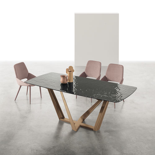 Moderner Esstisch - PRIAMO GLASS - Target Point - Glas / Gestell aus gestrichenem Metall / Gestell aus gebürstetem Metall