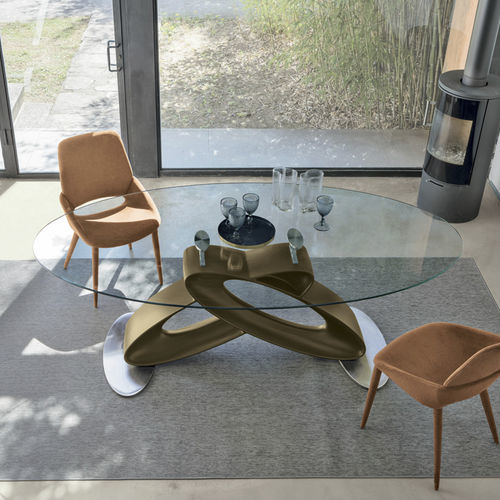 Moderner Tisch - ECLIPSE 220 - Target Point - Hartglas / Gestell aus Polyurethan / oval