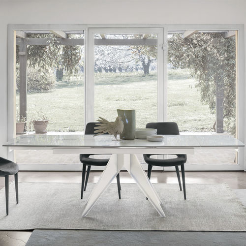 Moderner Esstisch - MINOSSE GLASS - Target Point - Glas / Gestell aus gestrichenem Metall / Gestell aus gebürstetem Metall