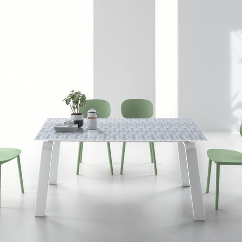 Moderner Esstisch - DEIMOS 160 - Target Point - lackiertes MDF / Hartglas / Feinsteinzeug