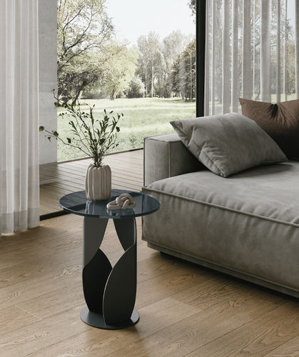 Moderner Beistelltisch - COCKTAIL - Target Point - Glas / Gestell aus Metall / rund
