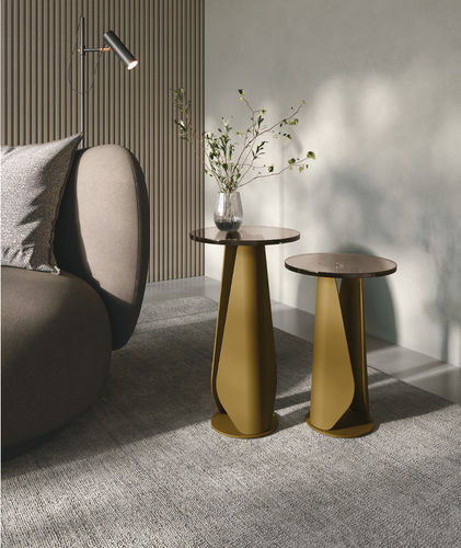 Moderner Beistelltisch - TILE - Target Point - Glas / Gestell aus Metall / rund