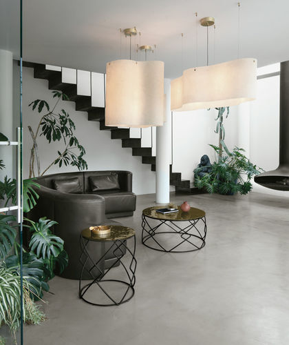 Moderner Beistelltisch - DRUM CORNER - Target Point - Glas / Feinsteinzeug / Gestell aus gestrichenem Metall
