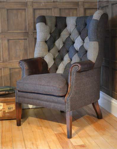Chesterfield-Sessel - MACKENZIE PATCHWORK - Tetrad Associates - Leder / Stoff / Ohren