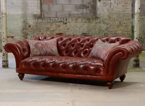 Chesterfield-Sofa - RIBCHESTER - Tetrad Associates - Stoff / Leder / braun