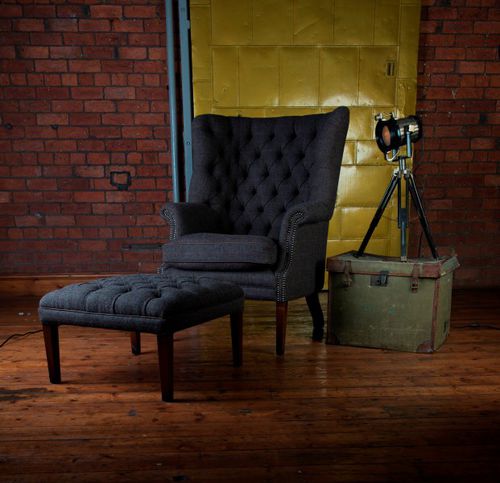 Chesterfield-Sessel - MACKENZIE  - Tetrad Associates - Leder / Stoff / mit Fußstütze