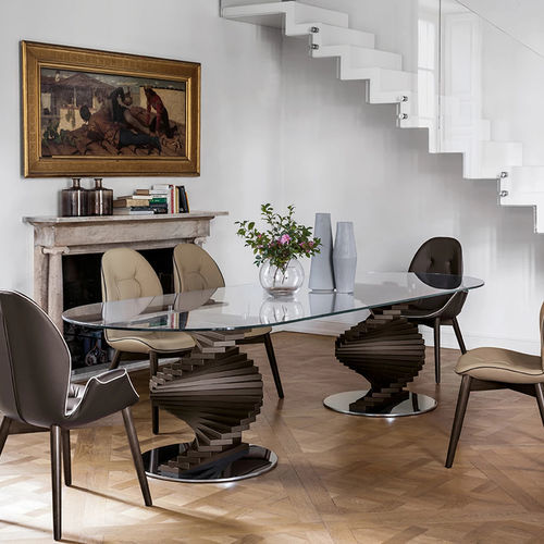 Moderner Esstisch - BIG FIRENZE - Tonin Casa - Glas / Feinsteinzeug / Gestell aus Eiche