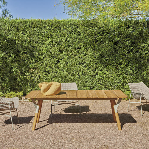 Moderner Esstisch - LINK low - Varaschin - Teakholz / Keramik / HPL