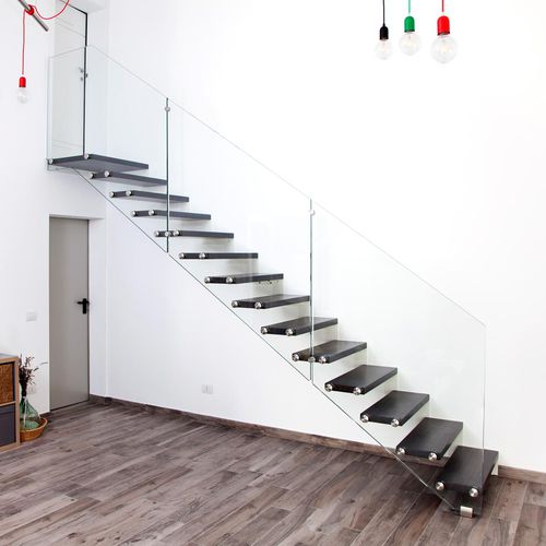 Gerade Treppe - LOGICA A SBALZO B-E-GLASS - ITALIAN FASHION STAIRS - Holzstufen / mit Stahlstruktur / für Privatgebrauch