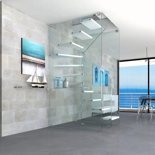 Halbgewendelte Treppe - MINI GLAM WOOD E-GLASS - ITALIAN FASHION STAIRS - Holzstufen / mit Glasstruktur / für Privatgebrauch