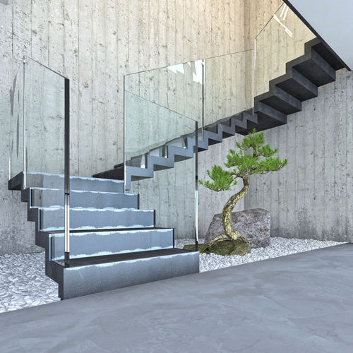 Gerade Treppe - LOGICA FULL METAL T-E-GLASS - ITALIAN FASHION STAIRS - viertelgewendelt / halbgewendelt / Metallstufen