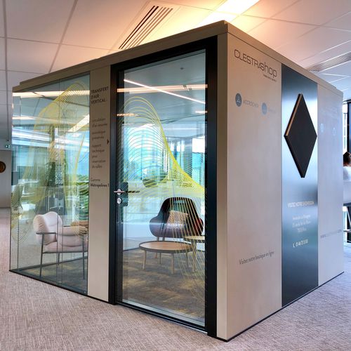 POD-Büro / Akustik - FIZZ BOX CREATION - Clestra - modulierbar / mit integrierter LED-Beleuchtung / mit integrierter Steckdose