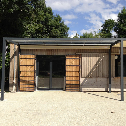 Selbsttragende Pergola - ID3 vélum - Socotex - Abritez-vous chez nous - angebaut / Aluminium / mit Stoffüberdachung