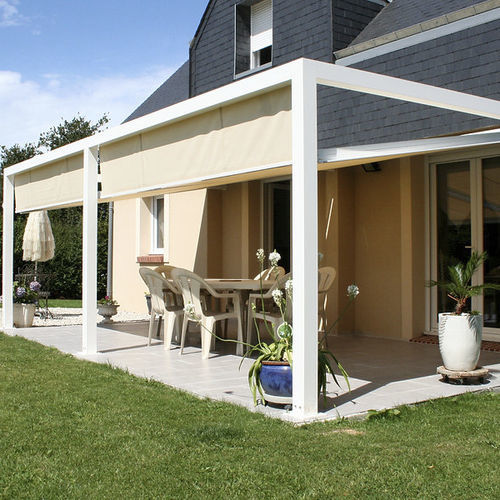 Selbsttragende Pergola - ID2 - Socotex - Abritez-vous chez nous - angebaut / Aluminium / mit Stoffüberdachung