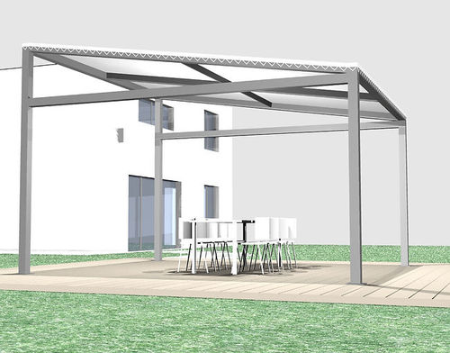 Selbsttragende Pergola - ID3 - Socotex - Abritez-vous chez nous - angebaut / Aluminium / mit Stoffüberdachung