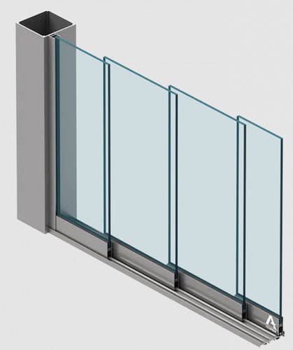 Glasschiebetür - MB-OPENSLIDE  - Aluprof S.A - Vorderseite aus Hartglas / Aluminiumstruktur / dreiflügelig
