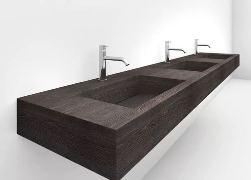 Wandmontiertes Waschbecken - SIMPLE - Fit Interiors - Stahl / mit integrierter Waschtischplatte / mit Ablage
