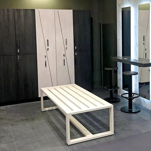Moderne Bank für Umkleideraum - TECNO - Fit Interiors - thermolackiertes Aluminium / ohne Rückenlehne / ohne Armlehnen