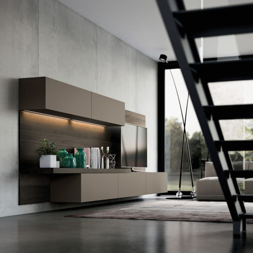 Moderne Wohnwand - YOTA : COMPOSIZION 01 - ARMONY CUCINE - lackiertes Holz