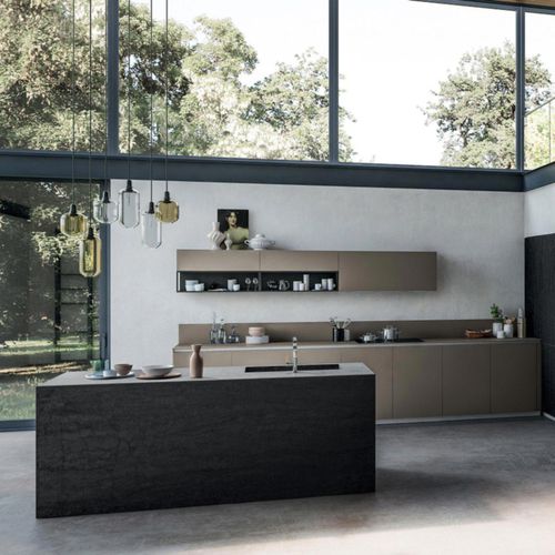 Moderne Küche - T16 : COMPOSIZION 02 - ARMONY CUCINE - Holz / Glas / Kochinsel