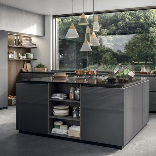 Moderne Küche - T16 : COMPOSIZION 03 - ARMONY CUCINE - Glas / Laminat / Kochinsel