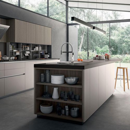 Moderne Küche - RHO : COMPOSITION 01 - ARMONY CUCINE - melaminbeschichtet / Kochinsel / ohne Griff