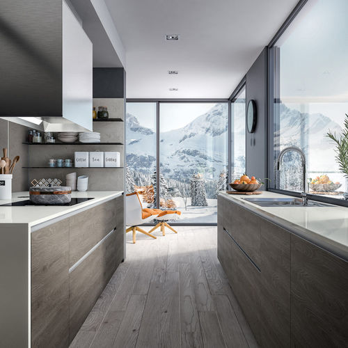 Moderne Küche - RHO : COMPOSITION 02 - ARMONY CUCINE - Holzfurnier / melaminbeschichtet / U-Rohr