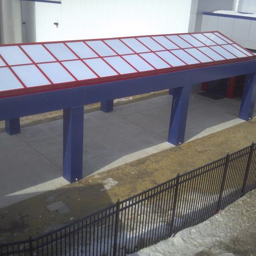Vordach für Eingang - SKYSHADE 3700® - EXTECH Exterior Technologies, Inc - für Geschäftsgebäude / Metall / Glas