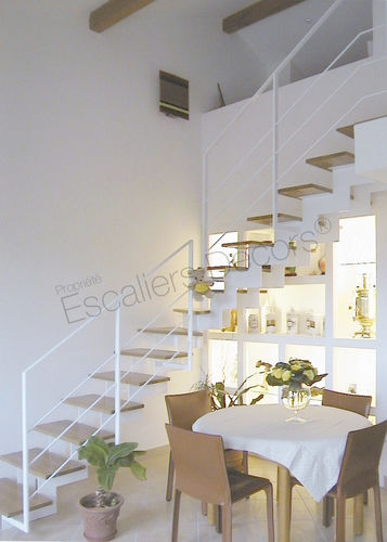 Viertelgewendelte Treppe - DT35 ESCA'DROIT® - ESCALIERS DECORS - Holzstufen / mit lackierter Stahlstruktur / für Privatgebrauch