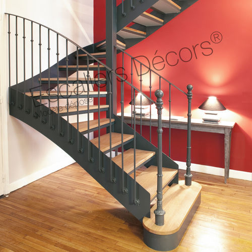 Halbgewendelte Treppe - BISTROT DT78 ESCA'DROIT® - ESCALIERS DECORS - Holzstufen / mit Stahlstruktur / für Privatgebrauch