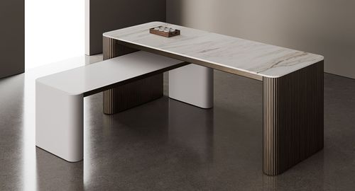 Moderner Tisch - ASTORIA - Halcon - Holzfurnier / Stein / Gestell aus Holz