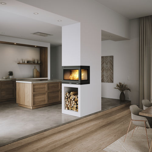 Kamineinsatz mit 3 Sichtseiten - R-500 - Attika Feuer AG - Holz / Stahl / modern