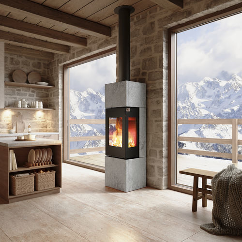 Holz-Kaminofen - NEXO 160 SPECKSTEIN - Attika Feuer AG - 5 kW...10 kW / freistehend / mit 3 Sichtseiten