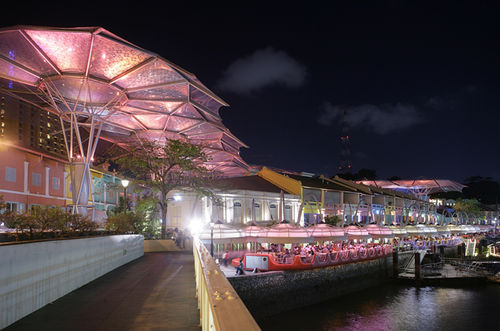 Membran-Architektur / ETFE - CLARKE QUAY SHOPPING MALL - Hightex - für Seiltragwerk / Dach / transparent