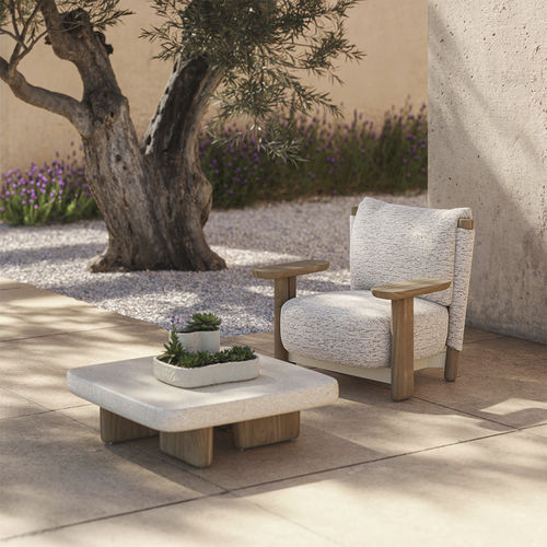Moderner Couchtisch - Milos - VONDOM - Zement / Gestell aus Iroko / rechteckig