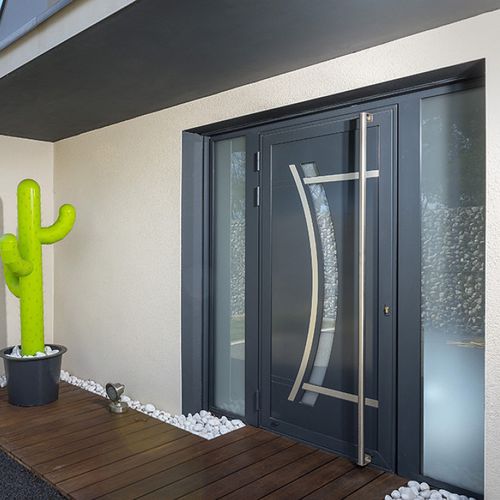 Eingangstür - COMÈTE® 50 TH - INSTALLUX - Aluminium / einflügelig / halbverglast
