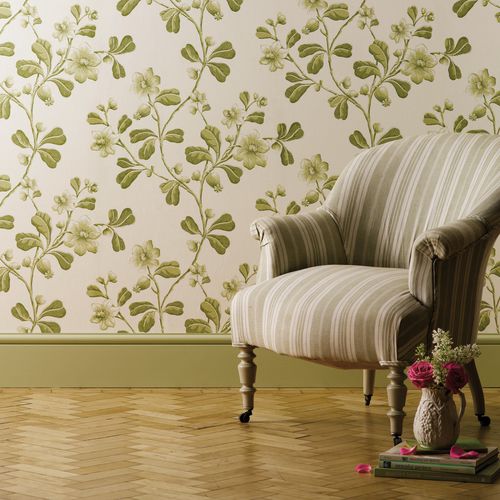Klassische Tapete - BROADWICK ST - The Little Greene - Blumen / Stoffoptik / grau