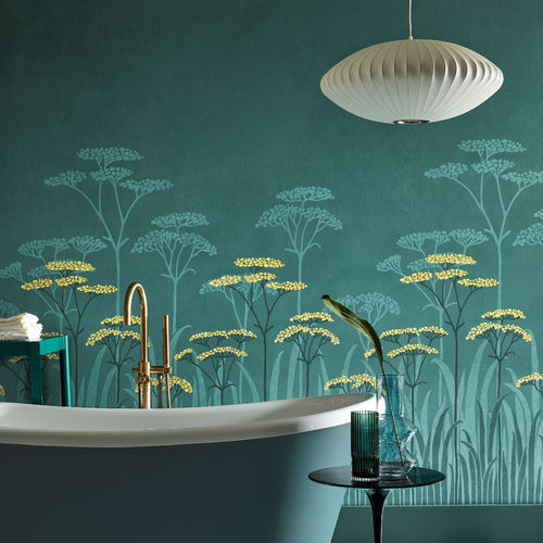 Moderne Tapete - ACHILLEA - The Little Greene - Blumenmotiv / Tapetenoptik / grau