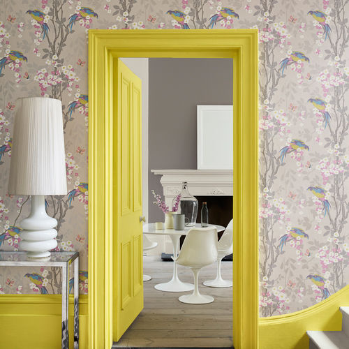 Moderne Tapete - LORIINI - The Little Greene - Blumenmotiv / Tiermuster / Stoffoptik