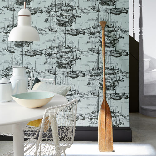 Klassische Tapete - ZINGARA  - The Little Greene - Szenen / Tapetenoptik / grau