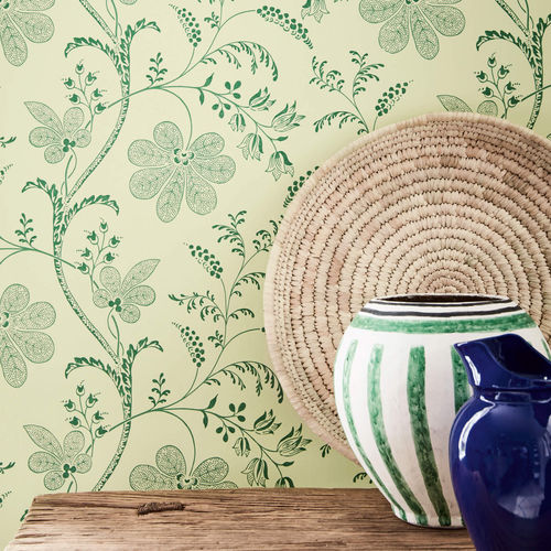 Klassische Tapete - BEDFORD SQUARE - The Little Greene - Blumenmotiv / Stoffoptik / blau
