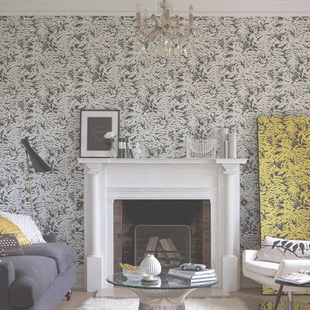Klassische Tapete - FERN - The Little Greene - Blumenmotiv / Stoffoptik / blau