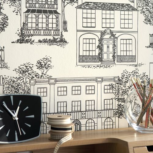 Klassische Tapete - HAMPSTEAD - The Little Greene - Szenen / Tapetenoptik / grau